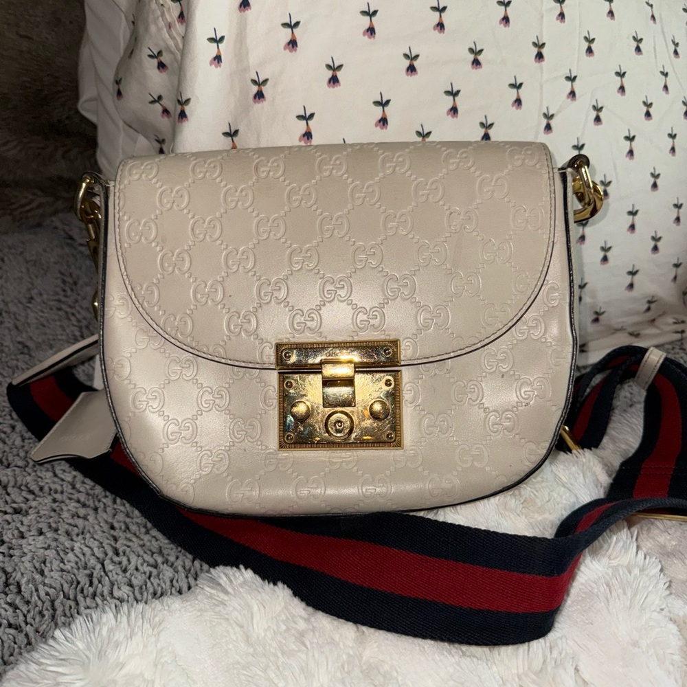 Gucci Guccissima Web Medium Padlock Messenger Shoulder Bag White